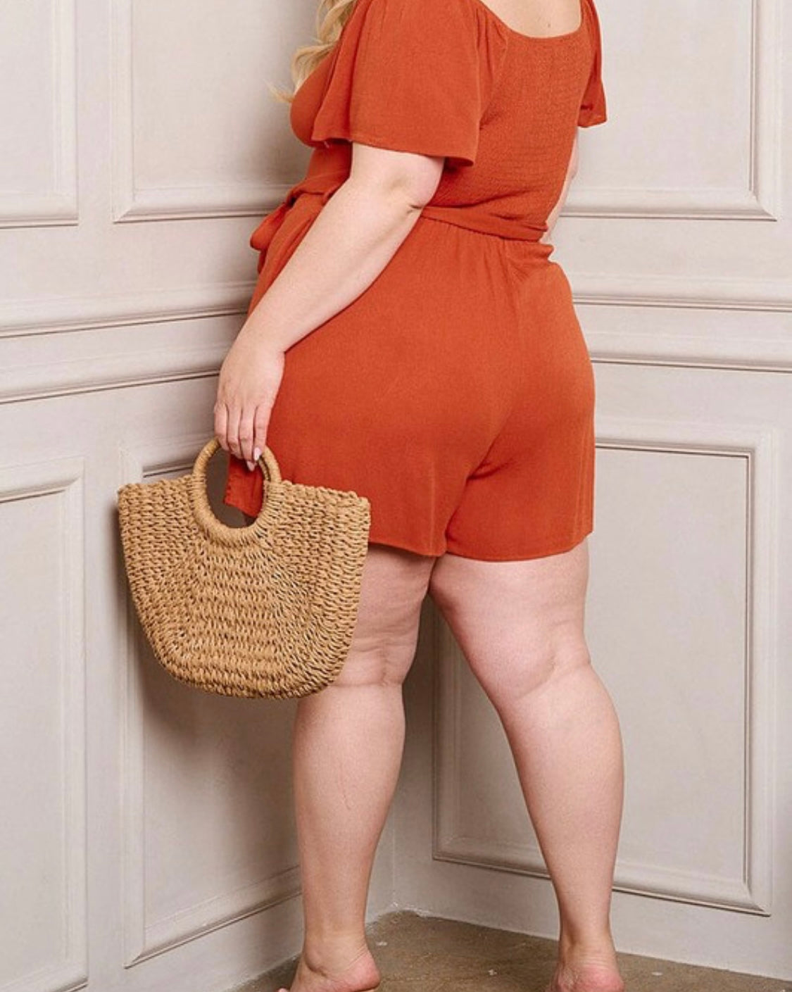 Off Shoulders Plus Size Romper w/ Pockets