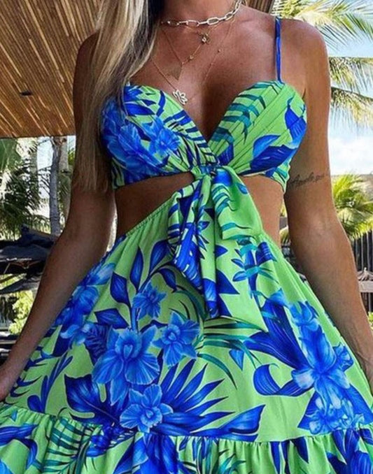 Tropical Cut Out Maxi Dress