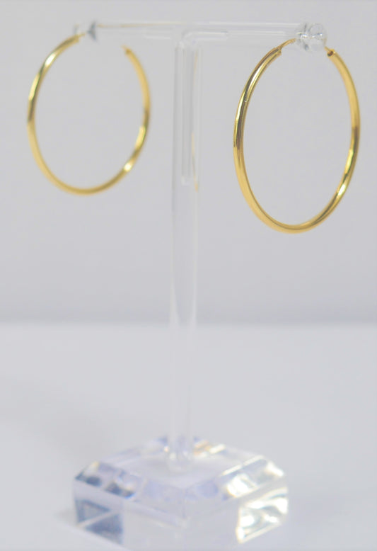 Basic & Fab 1.2" Hoop Gold Plated Sterling Silver Earrings