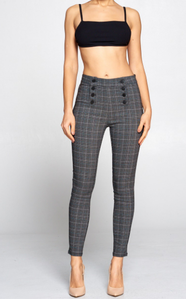 Plaid 8 Buttons Pants