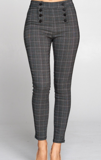 Plaid 8 Buttons Pants